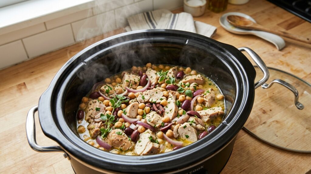 Crockpot Greek Chicken with Chickpeas 