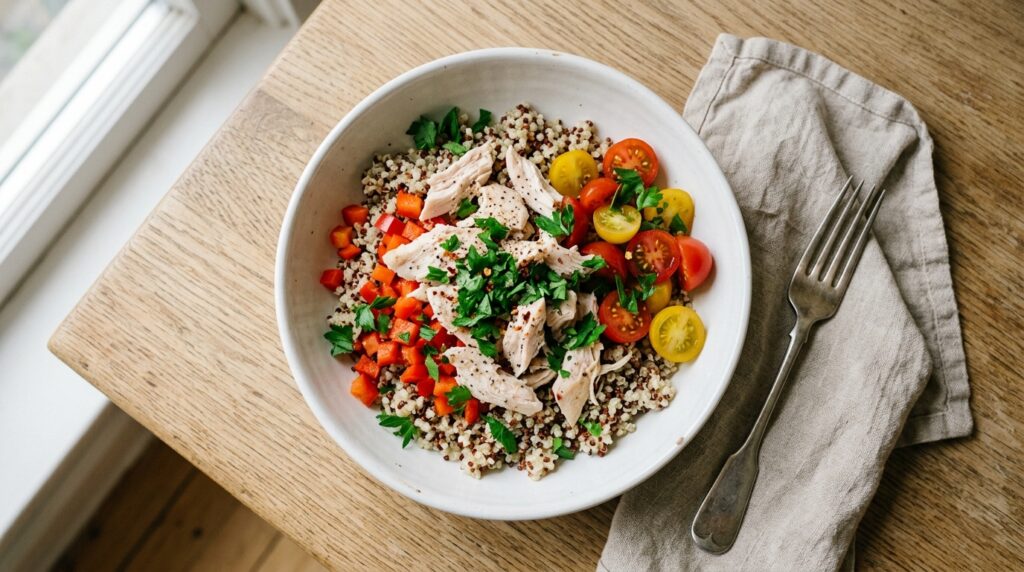 High Protein Crockpot Chicken & Quinoa Power Bowl
