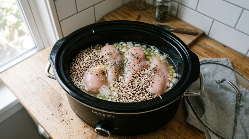 High Protein Crockpot Chicken & Quinoa Power Bowl