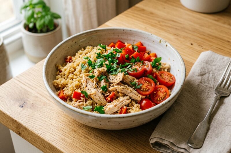 High Protein Crockpot Chicken & Quinoa Power Bowl