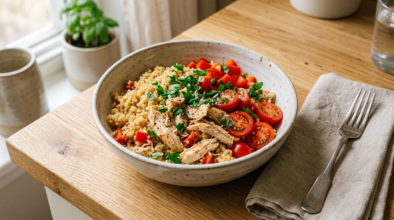 High Protein Crockpot Chicken & Quinoa Power Bowl