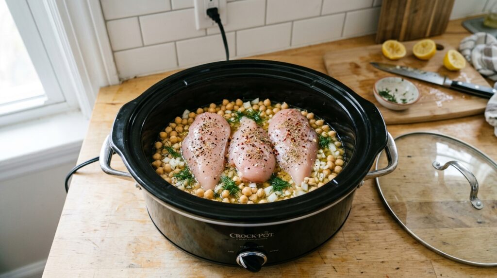 Crockpot Greek Chicken with Chickpeas 