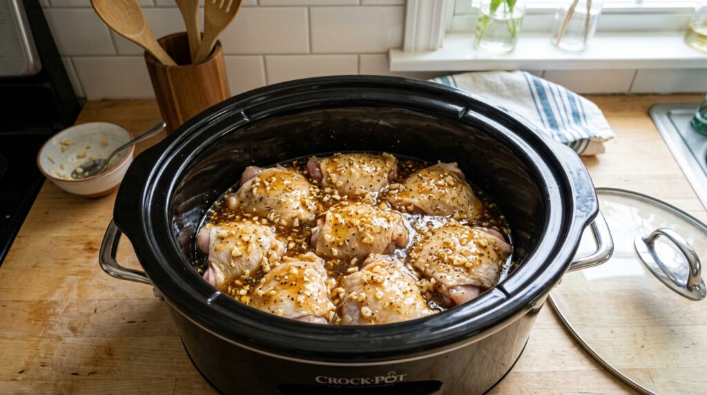 Honey Garlic Crockpot Chicken Thighs