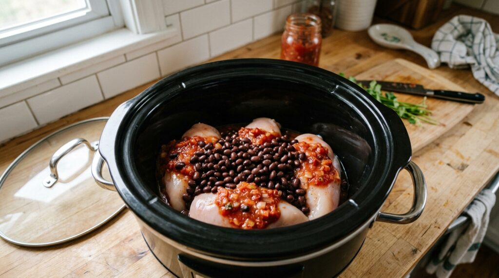 Crockpot Salsa Chicken with Black Beans