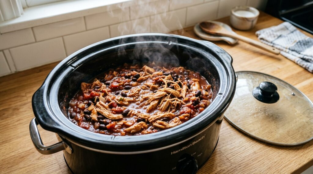 Crockpot Salsa Chicken with Black Beans