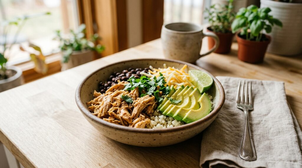 Crockpot Cauliflower Rice Chicken Burrito Bowls