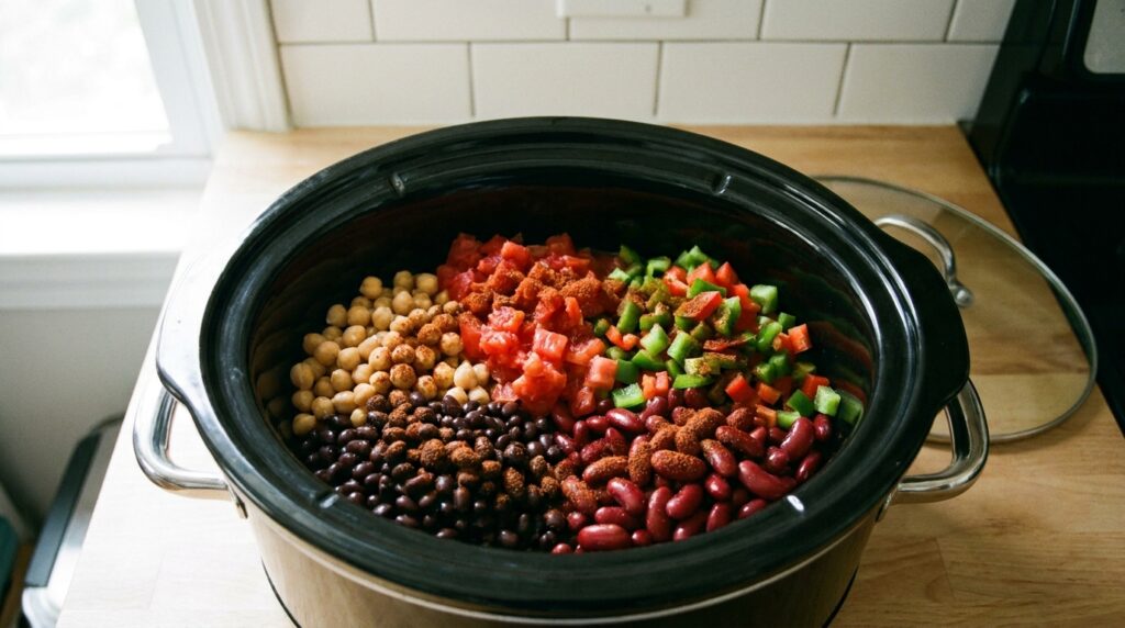 Crockpot Three-Bean Vegetarian Chili