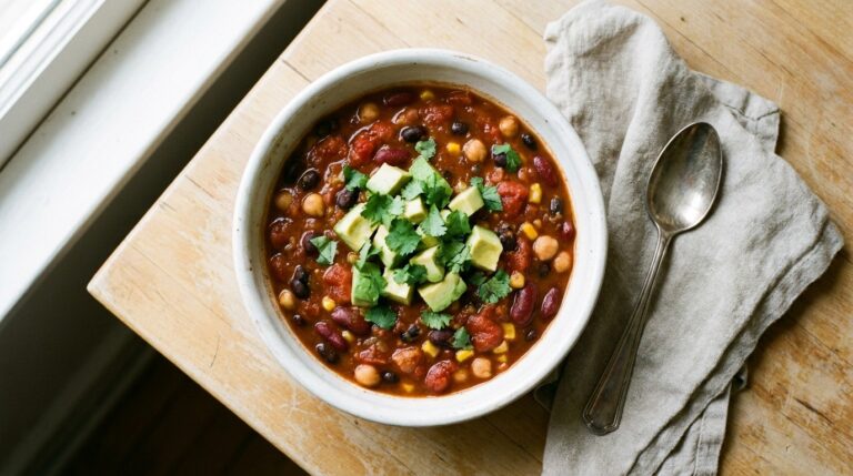 Crockpot Three-Bean Vegetarian Chili