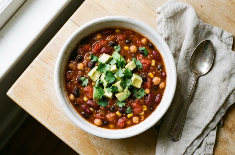 Crockpot Three-Bean Vegetarian Chili