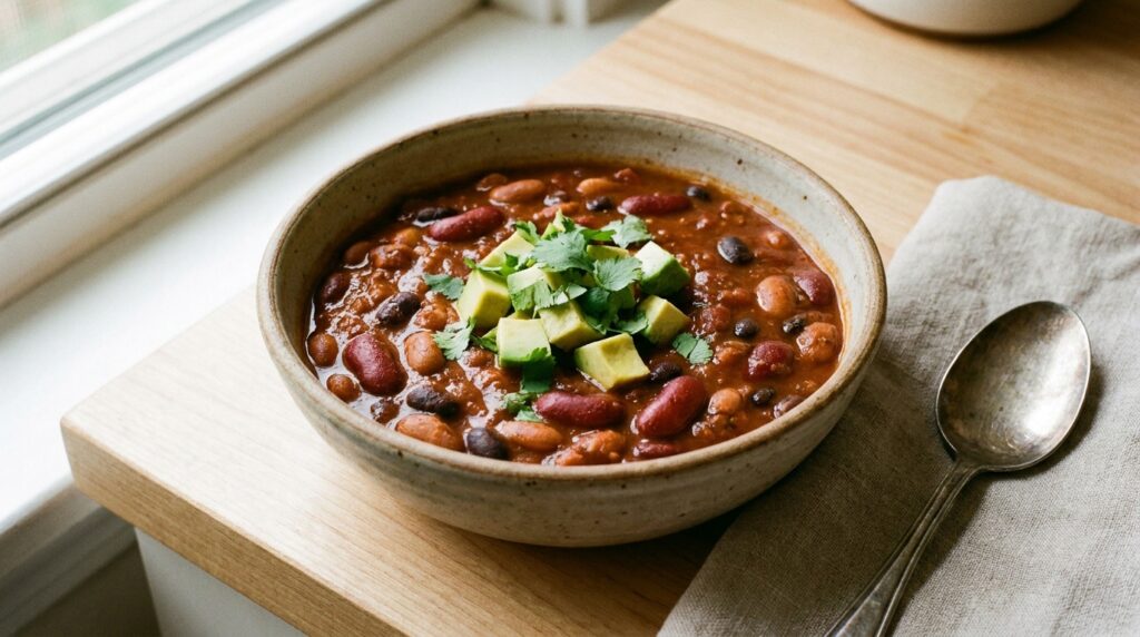 Crockpot Three-Bean Vegetarian Chili