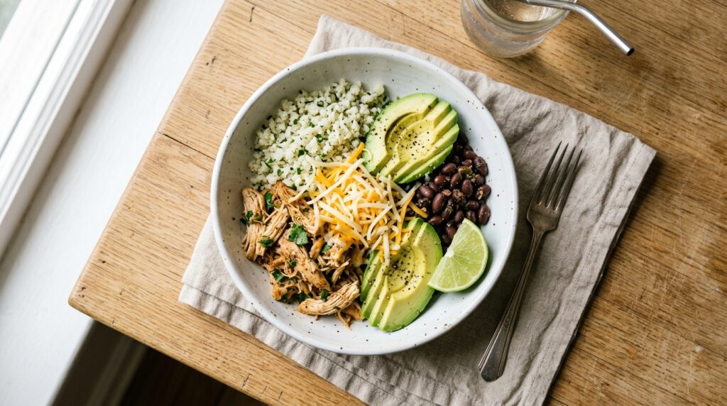 Crockpot Cauliflower Rice Chicken Burrito Bowls