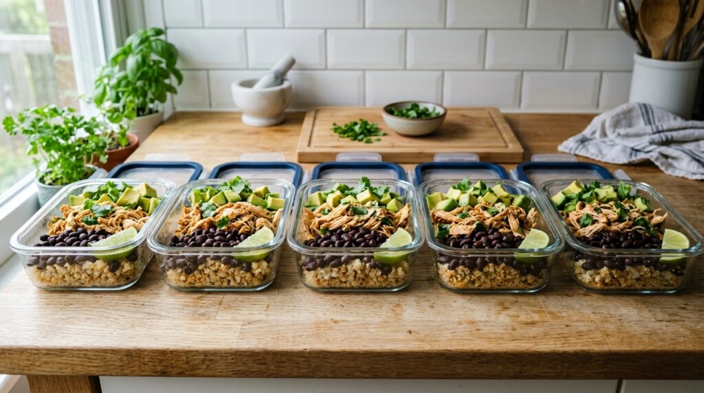 Crockpot Cauliflower Rice Chicken Burrito Bowls
