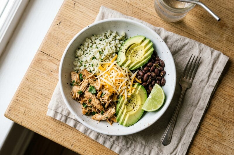 Crockpot Cauliflower Rice Chicken Burrito Bowls
