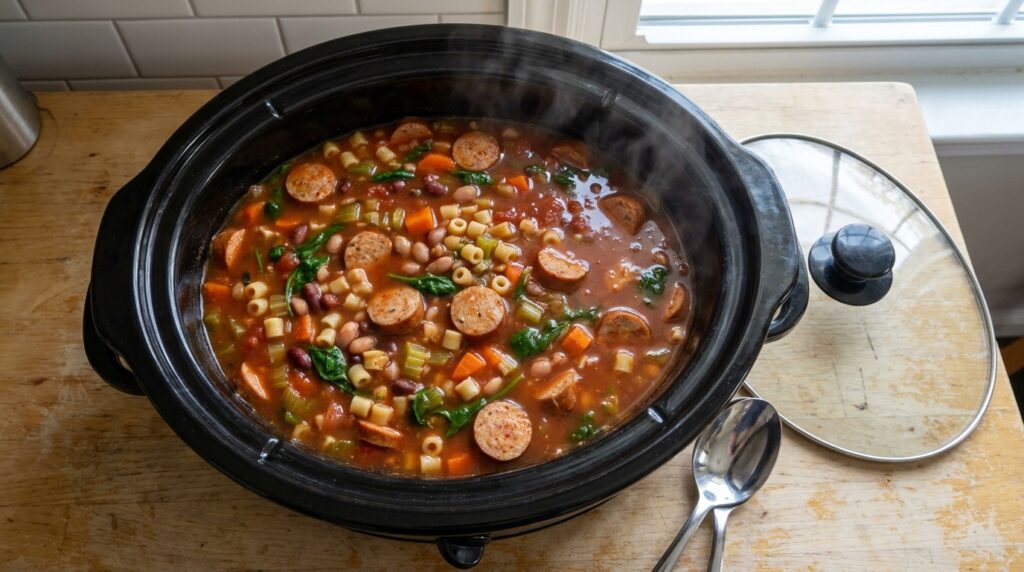 Protein-Packed Crockpot Minestrone with Chicken Sausage
